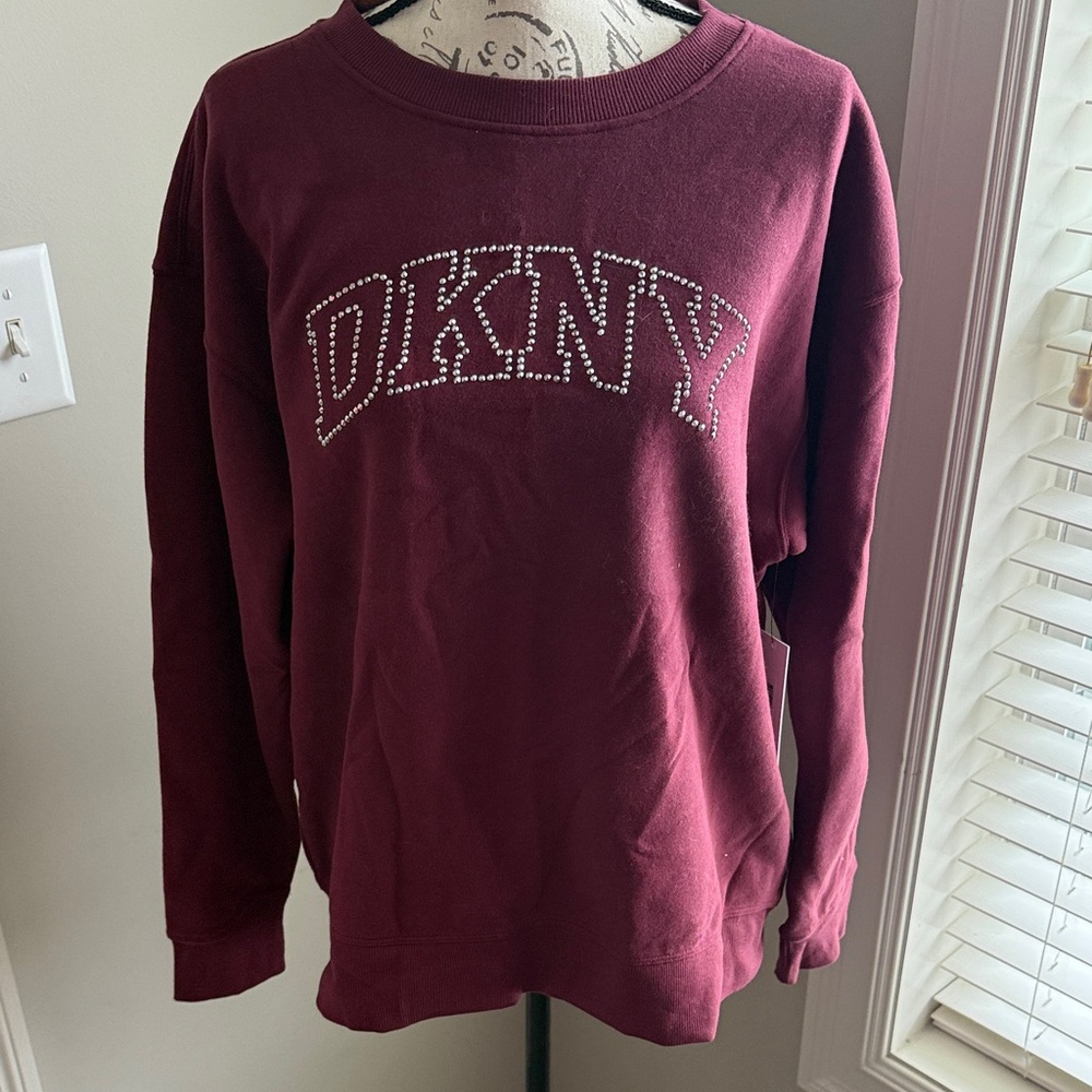 DKNY bling Women's Deep Red Crew Neck Sweatshirt large NWT